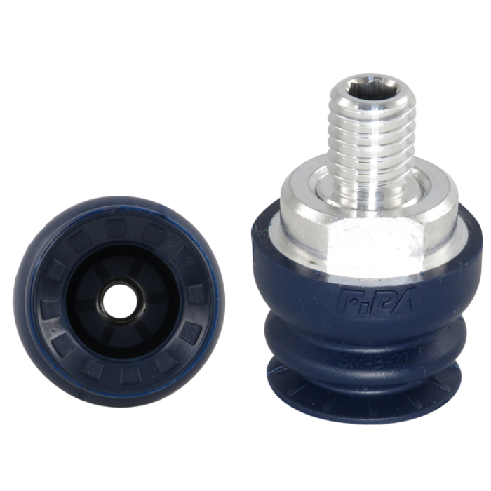 Bellows suction cup diam. 22 mm (1,5 bellows) NBR blue, with fitting M10-male 22.022.225.1