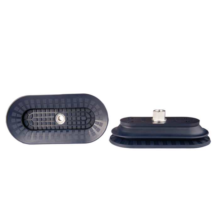 Bellows suction cup oval 145x70 mm (1.5 bellows) NBR blue, with fitting G1/4-female 138.145x70.042.1