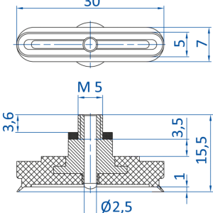 FIPA - SO-E 30x5 mm M5-male 極薄設計橢圓真空吸盤- 昇歆科技 Cheerbright