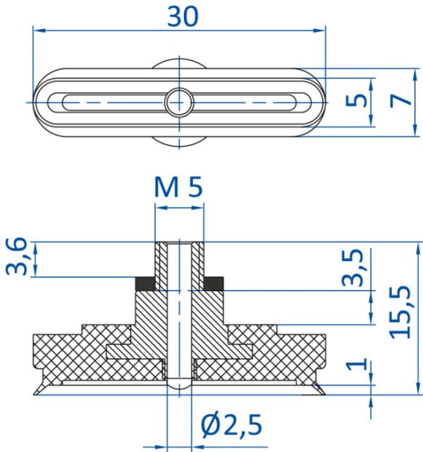 FIPA - SO-E 30x5 mm M5-male 極薄設計橢圓真空吸盤- 昇歆科技 Cheerbright