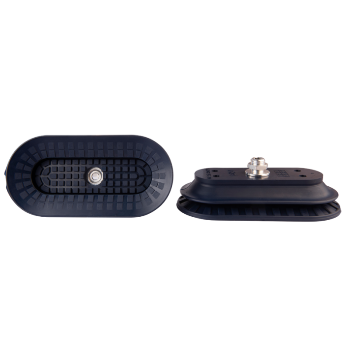Bellows suction cup oval 145x70 mm (1.5 bellows) NBR blue, with fitting G1/4-male 138.145x70.041.1