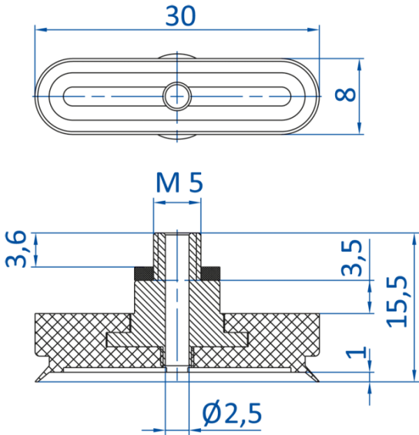 FIPA - SO-E 30x8 mm M5-male 極薄設計橢圓真空吸盤- 昇歆科技 Cheerbright