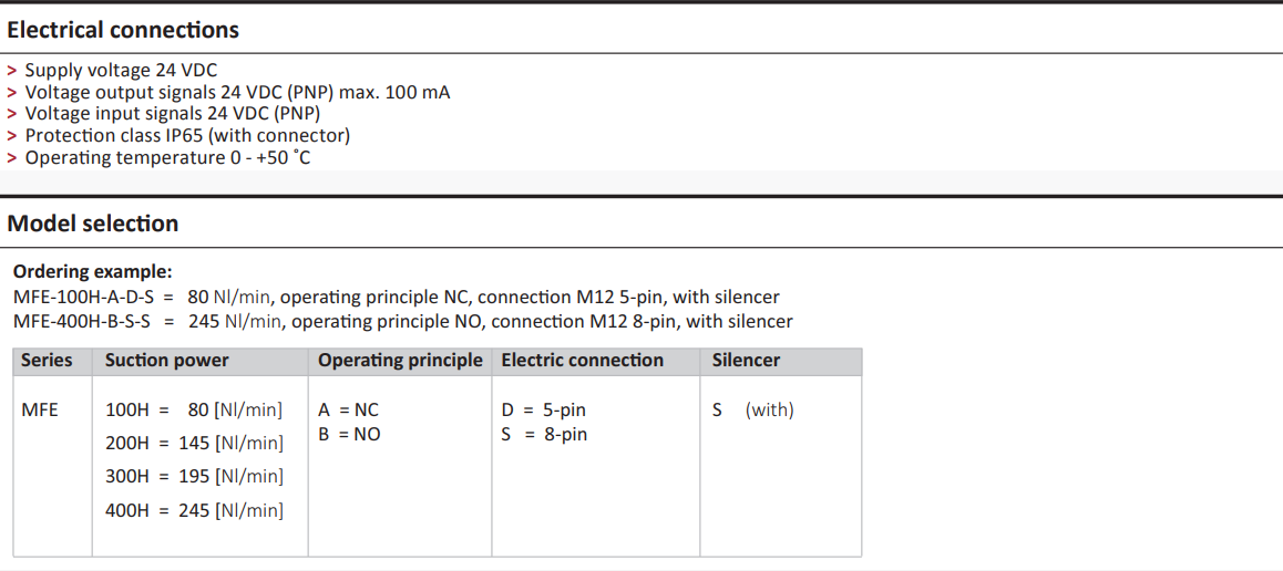 MFE-Ejector electrical connections